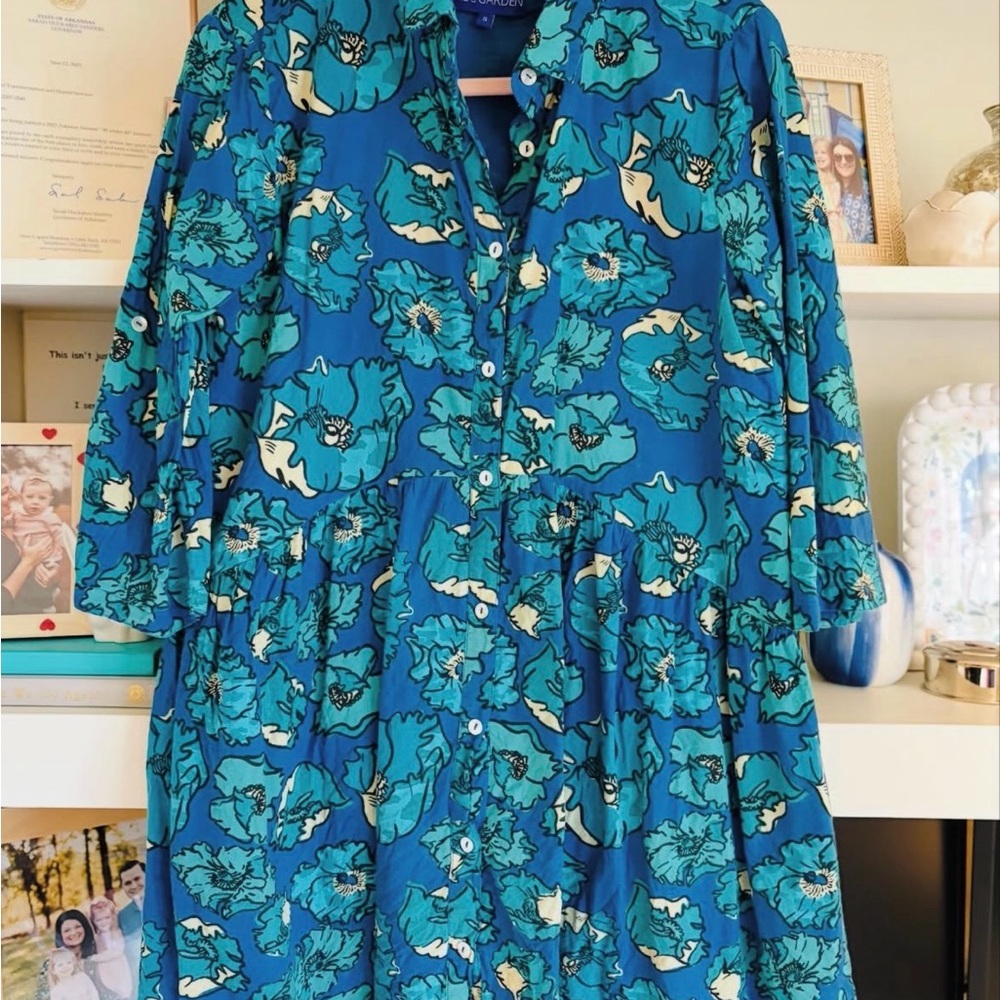 Tuckernuck Floral Blue and Green Button-Up Dress